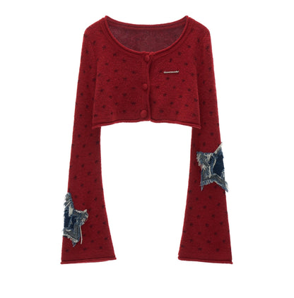 Star Patch Cropped Sweater Jacket