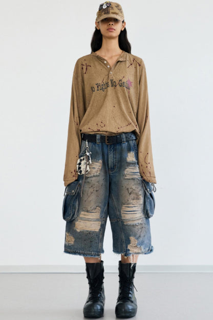 Vintage Splash Ink Henley Tee