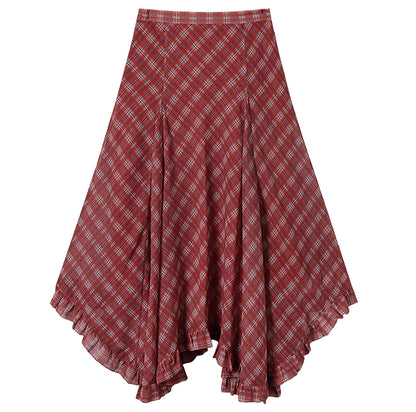 Plaid A-Line Irregular Hem Skirt