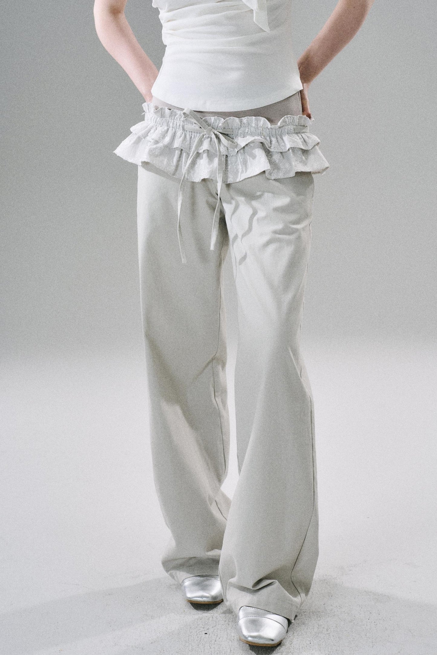 Slim Stretch Silver Wide-Leg Trousers