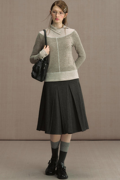 Glutinous Half-Turtleneck Knit T-shirt