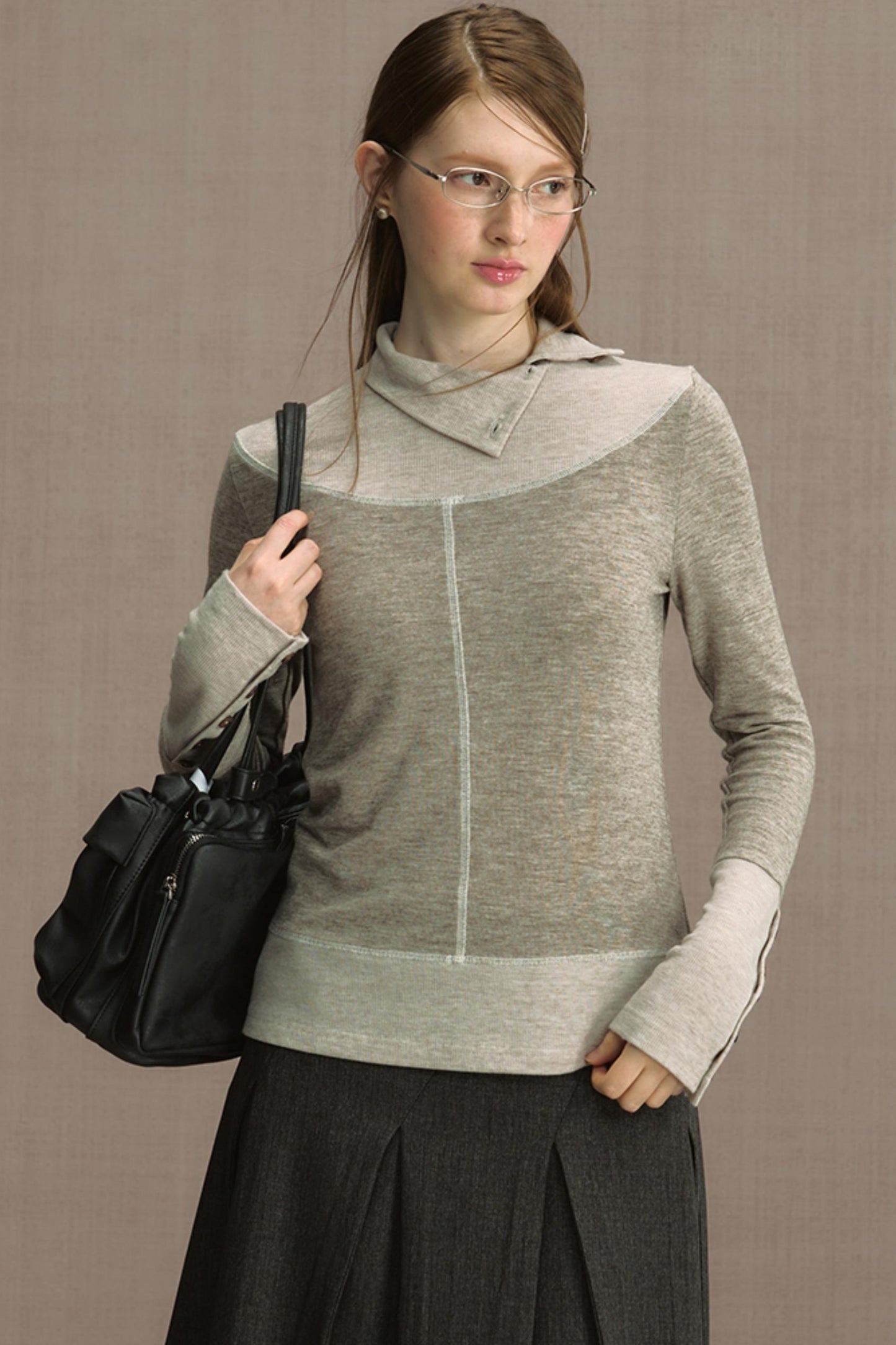 Glutinous Half-Turtleneck Knit T-shirt