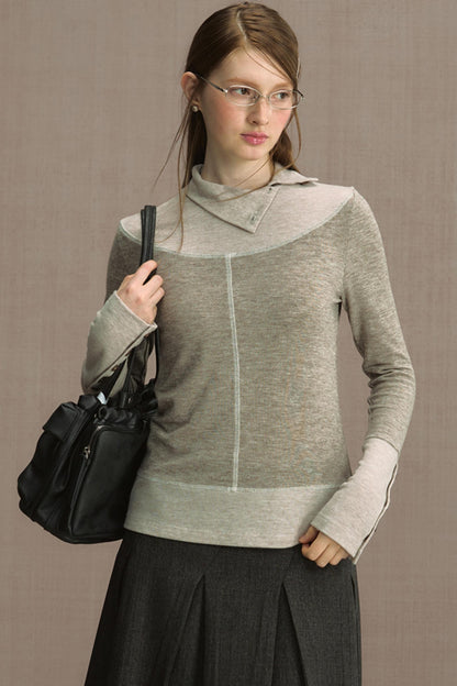 Glutinous Half-Turtleneck Knit T-shirt