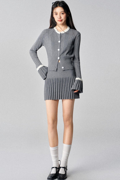 Gray French Knit Cardigan Set-Up