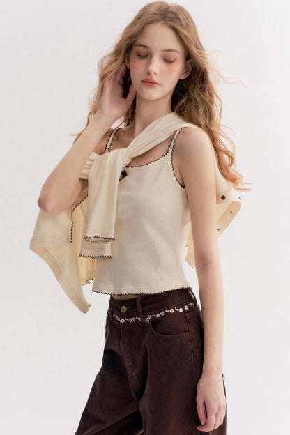 Rich Chocolate Floral Embroidery Wide-Leg Jeans