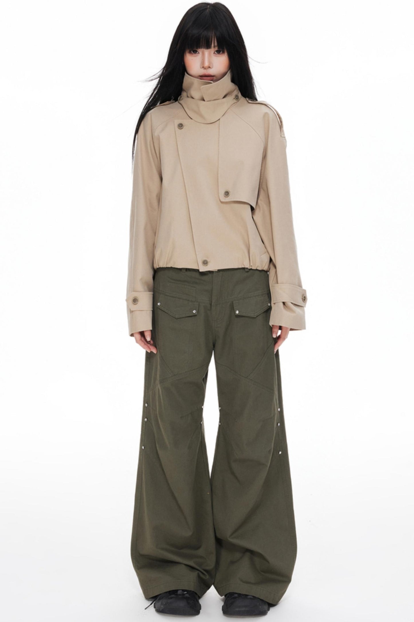 Stand Collar Turtleneck Trench Coat