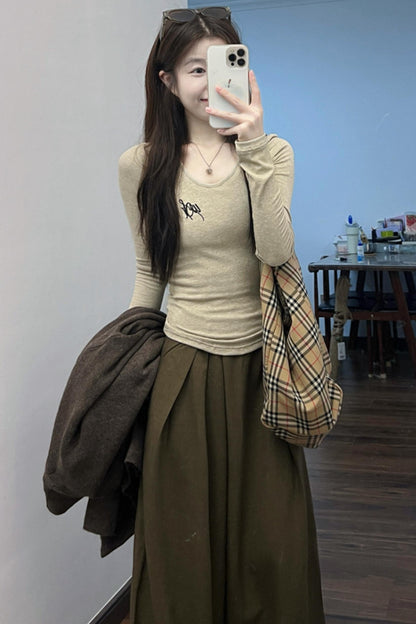 Mid-Length Sweater Cardigan Base Layer Wide-Leg Pants Set-Up