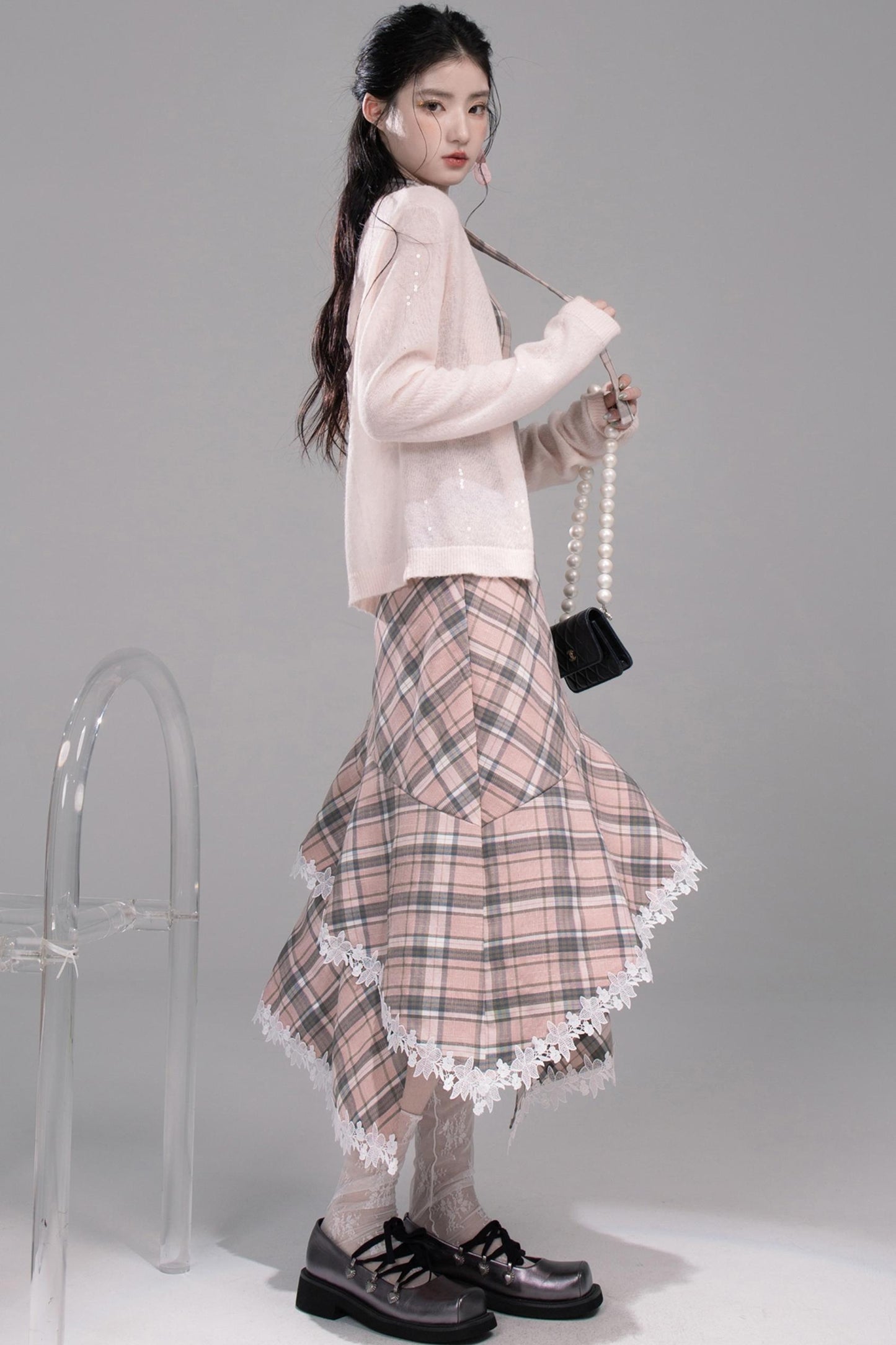 Grey Cherry Plaid Dress