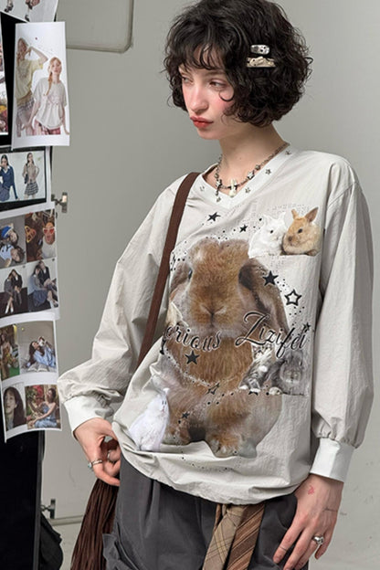 Rabbit Print V-Neck Top