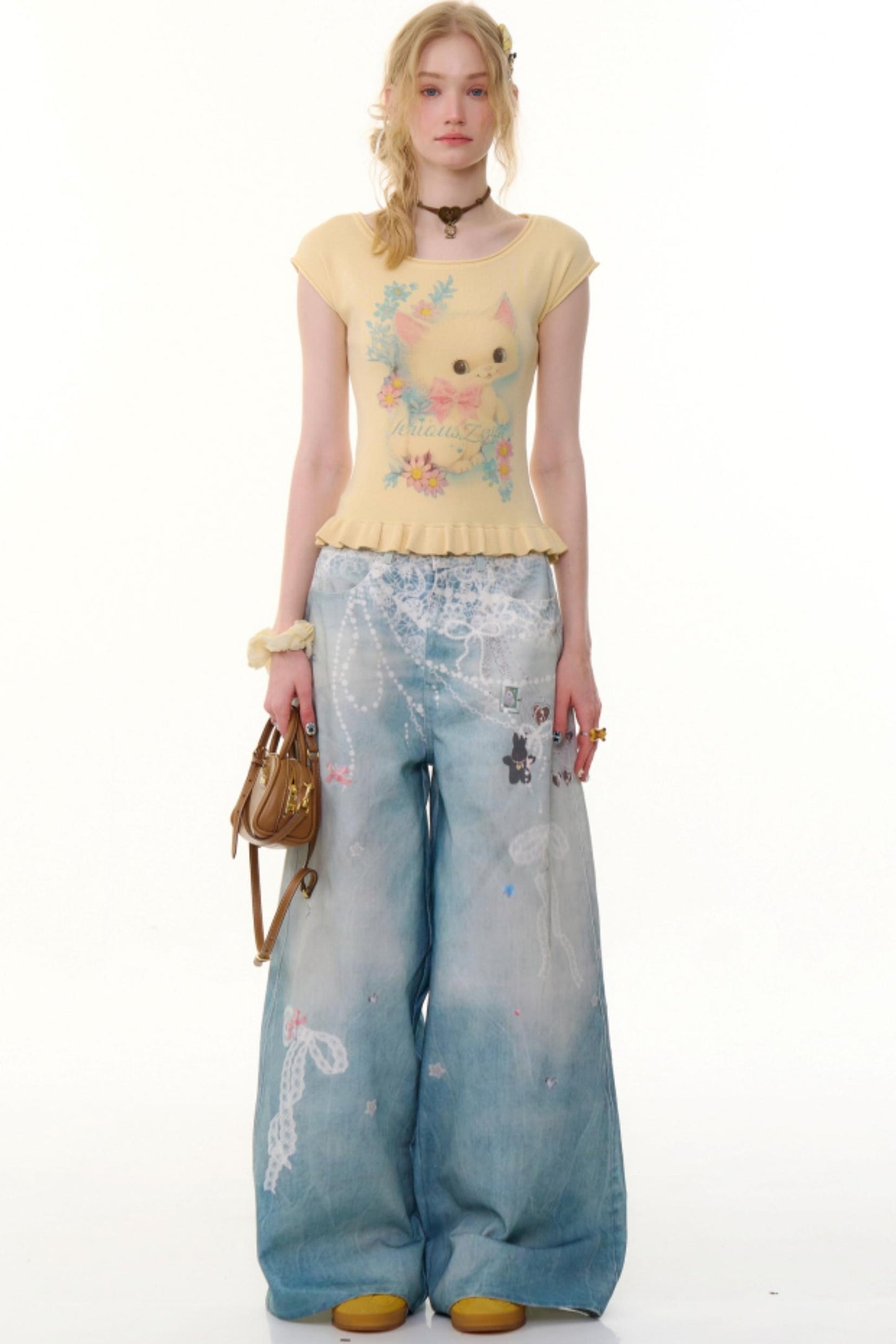 High-Waist Denim Wide-Leg Pants