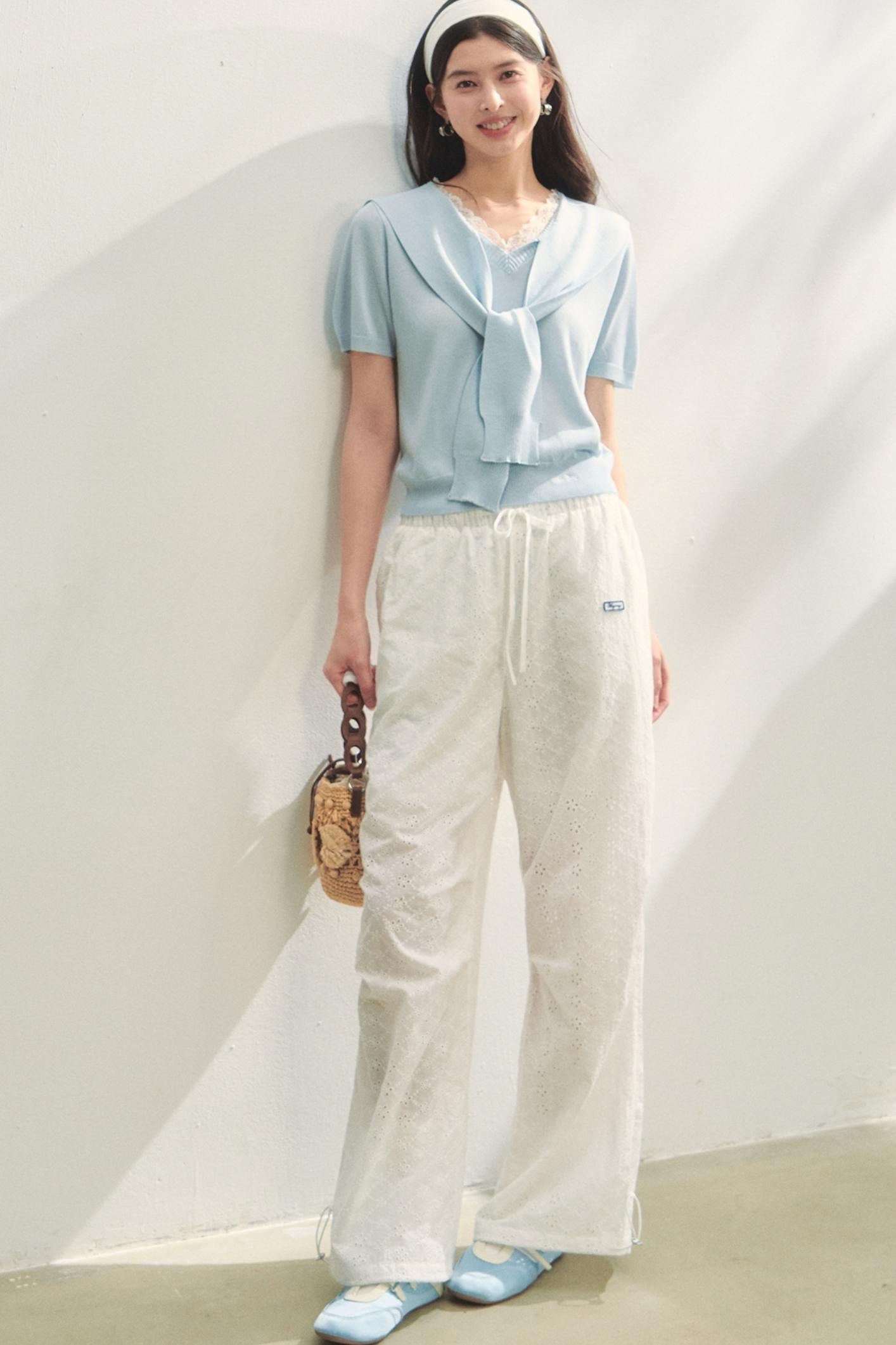 Short-Sleeved Lounge Knit Slacks Set-Up