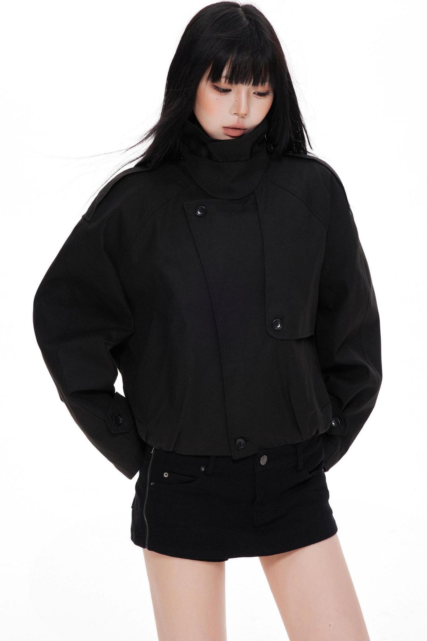 Stand Collar Turtleneck Trench Coat