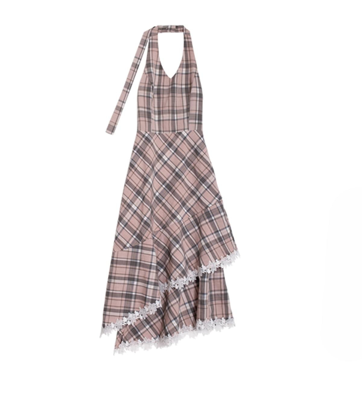 Grey Cherry Plaid Dress