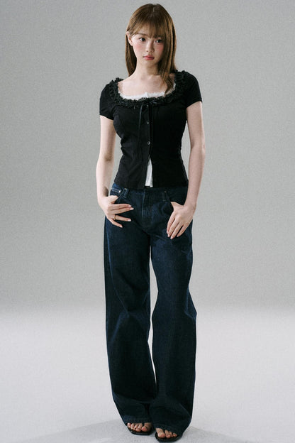 Fake Two-Piece Lace Slim Top