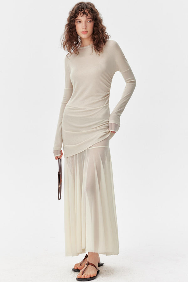Linen Tulle Long Sleeve Dress Set-Up