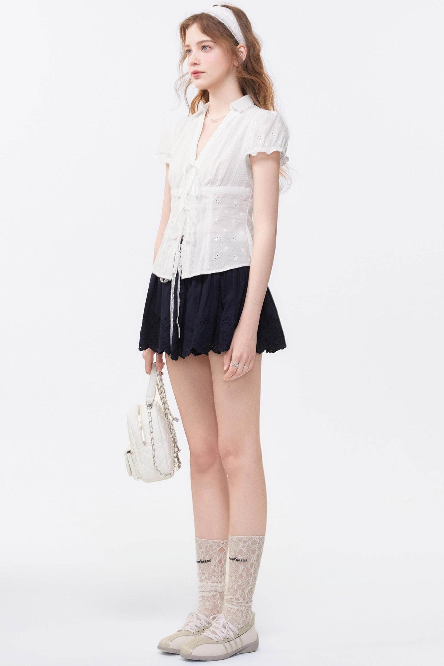 Summer Navy Blue Lace A-Line Skirt