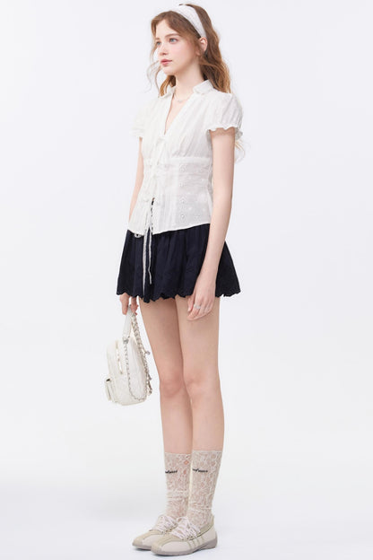 Summer Navy Blue Lace A-Line Skirt