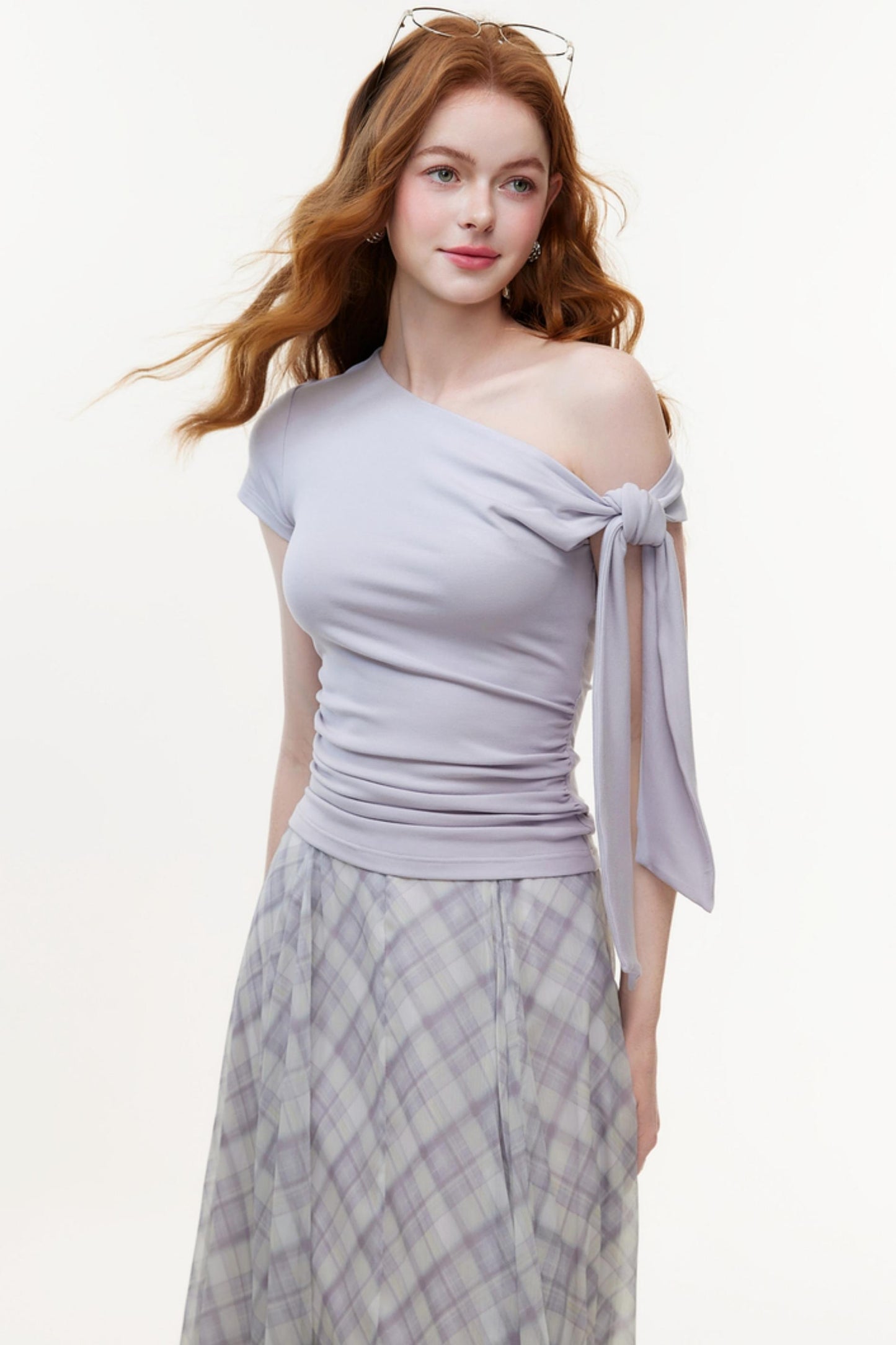 Irregular Plaid Chiffon Bustier Skirt