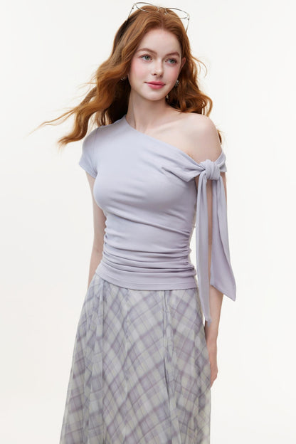 Irregular Plaid Chiffon Bustier Skirt