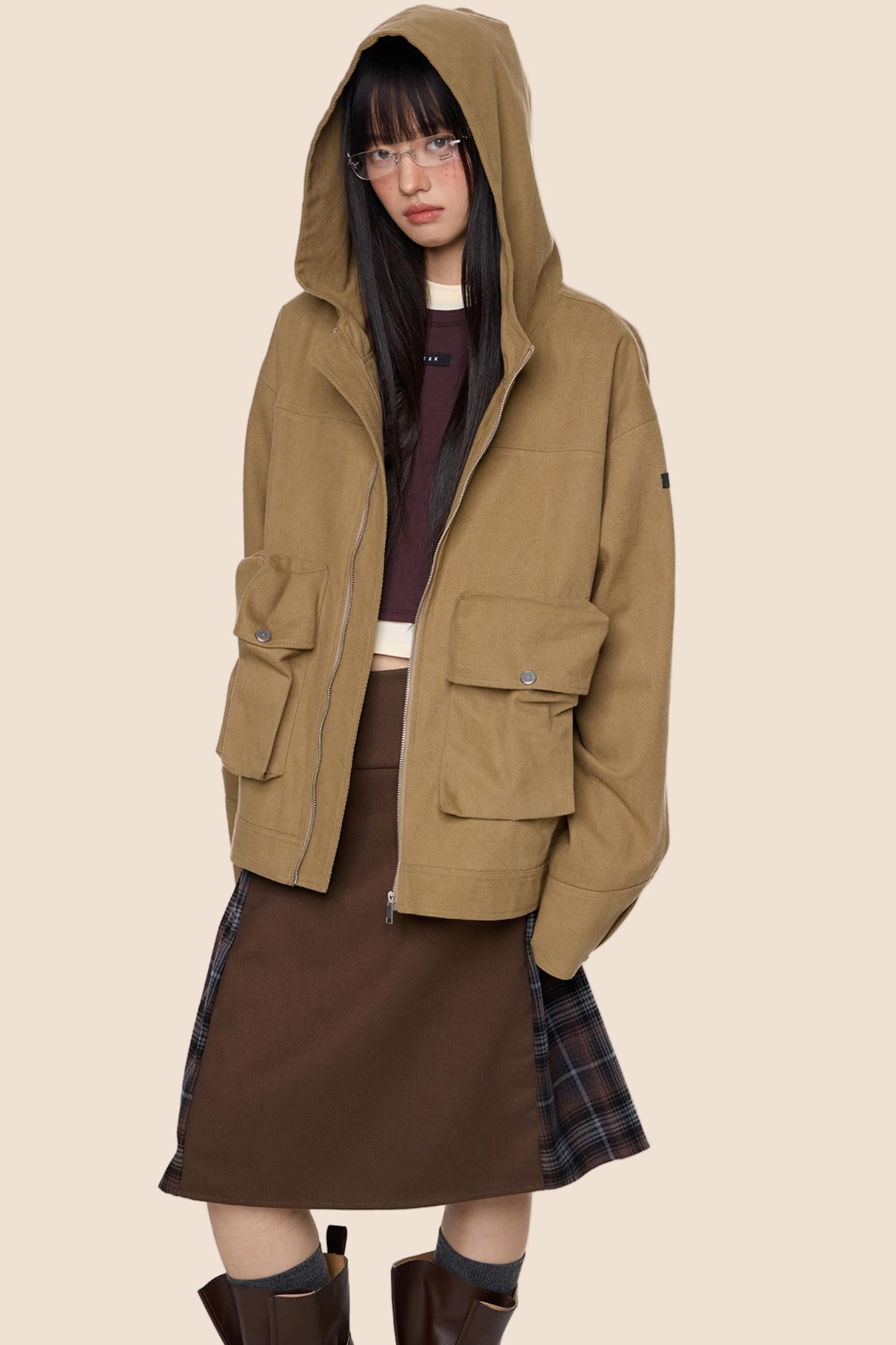 Vintage Fall Hooded Zip Jacket