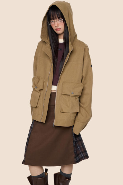 Vintage Fall Hooded Zip Jacket