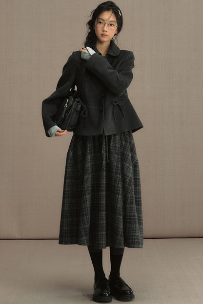 High-Waisted Plaid Woolen A-Line Skirt