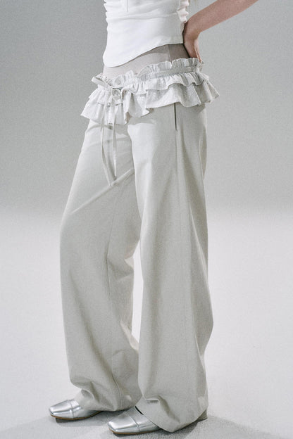 Slim Stretch Silver Wide-Leg Trousers