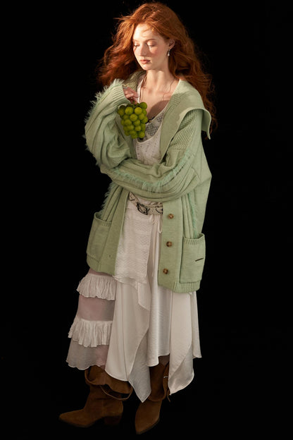 Lapel Knitted Loose Sweater Jacket