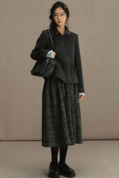 High-Waisted Plaid Woolen A-Line Skirt