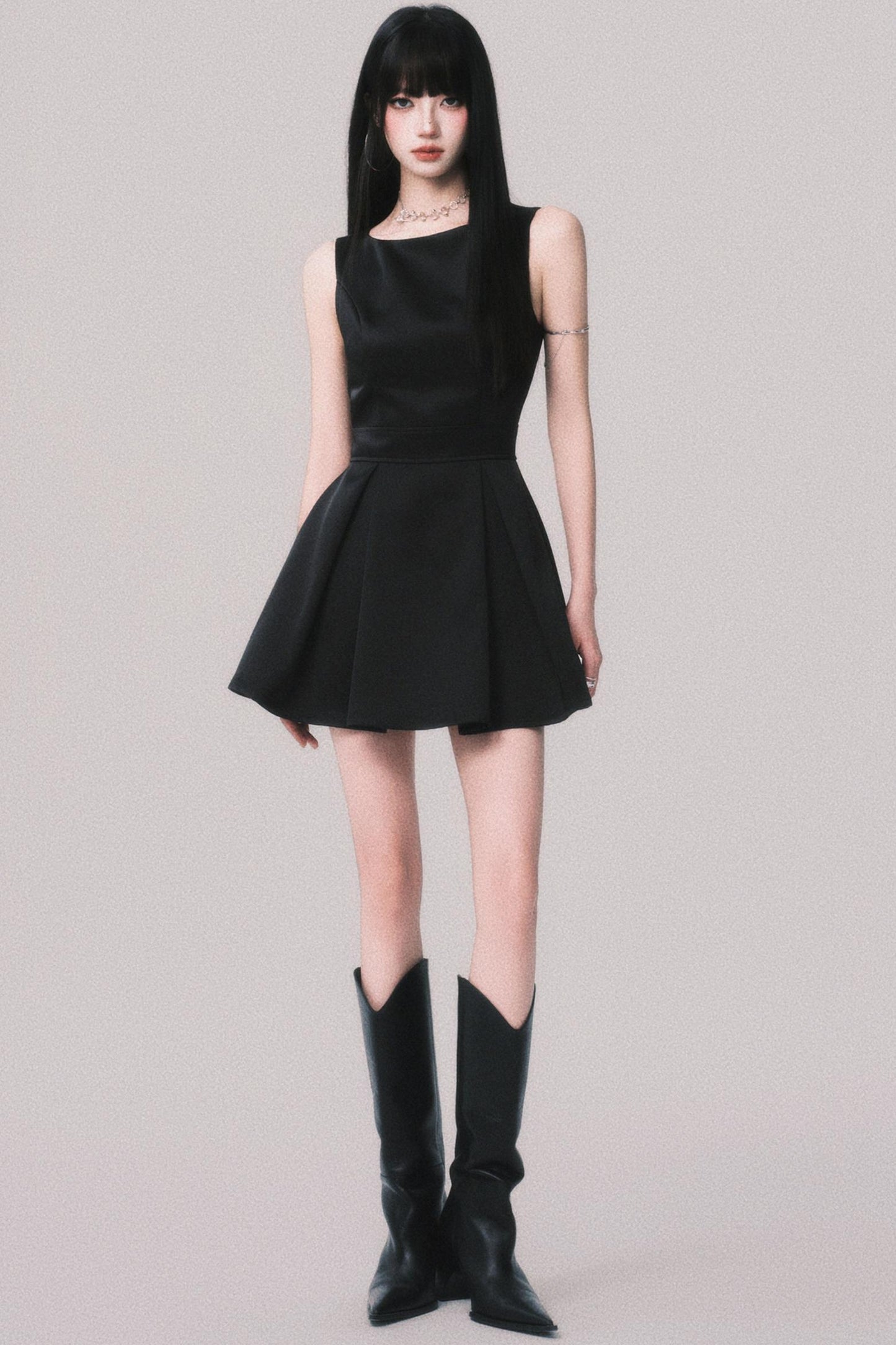 Korean Hepburn Black Summer Dress