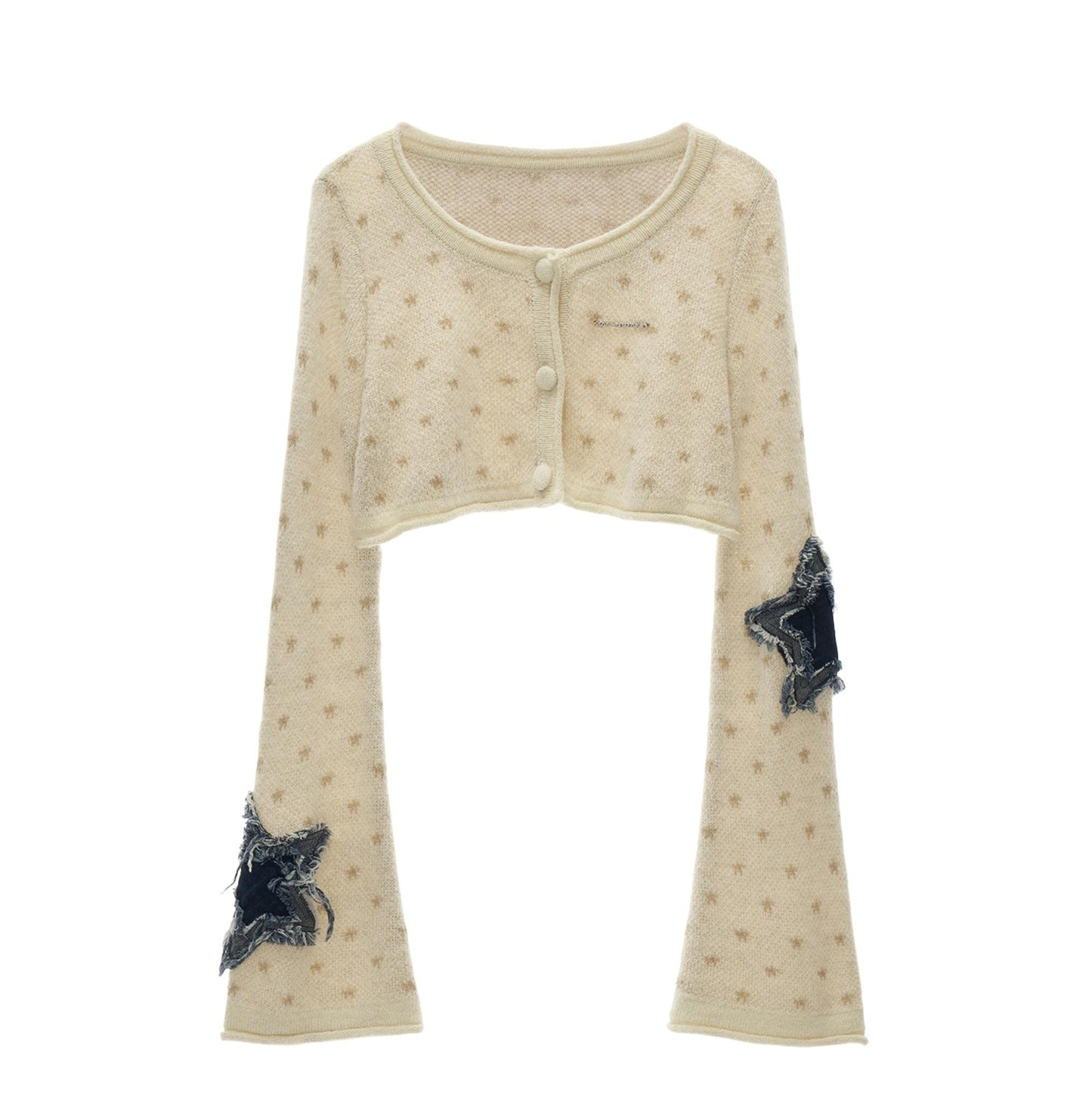 Star Patch Cropped Sweater Jacket