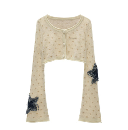 Star Patch Cropped Sweater Jacket