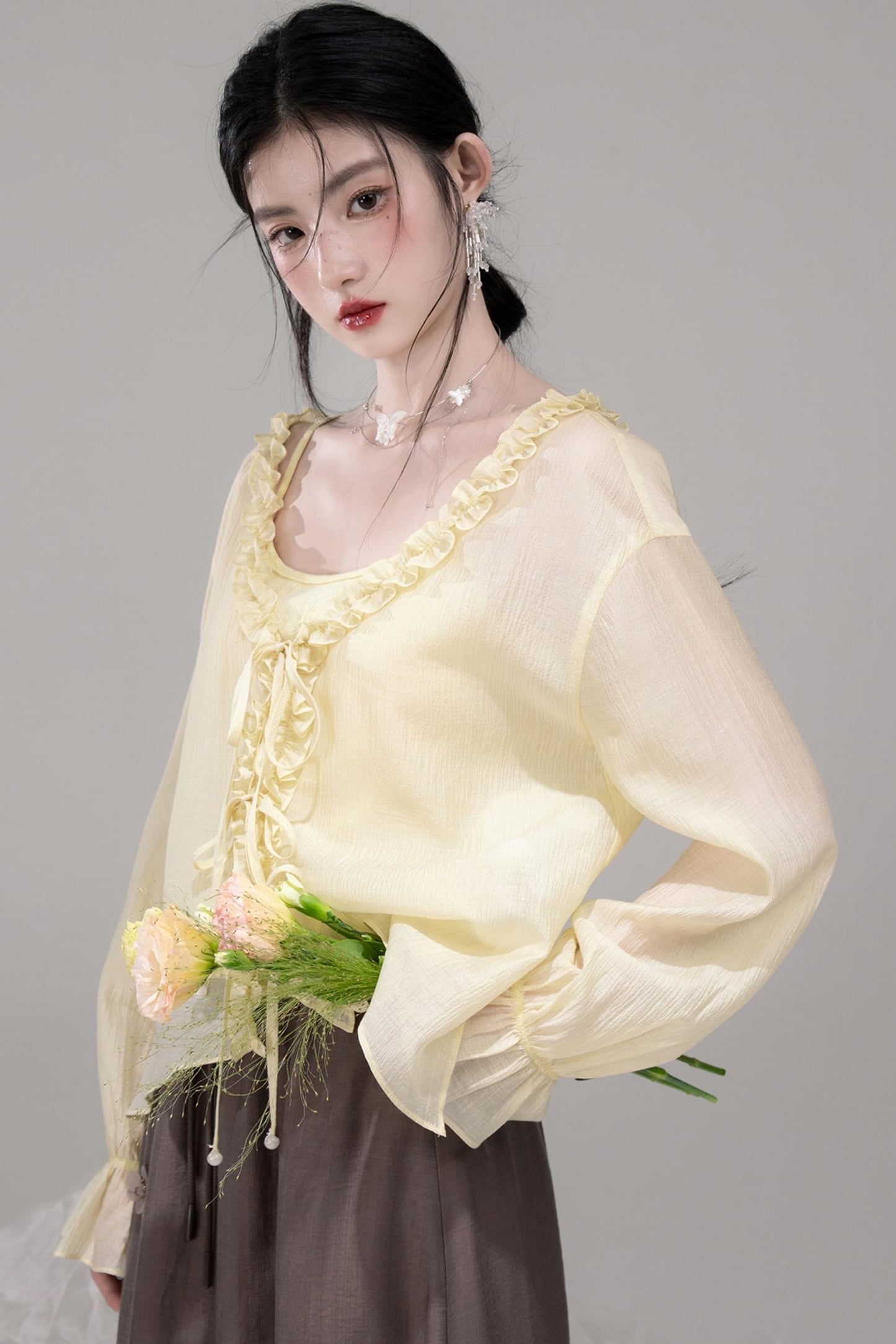 Feathered Lemon Suspenders Set