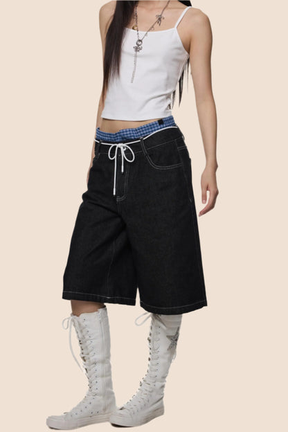 Retro Plaid Wide-Leg Summer Jeans