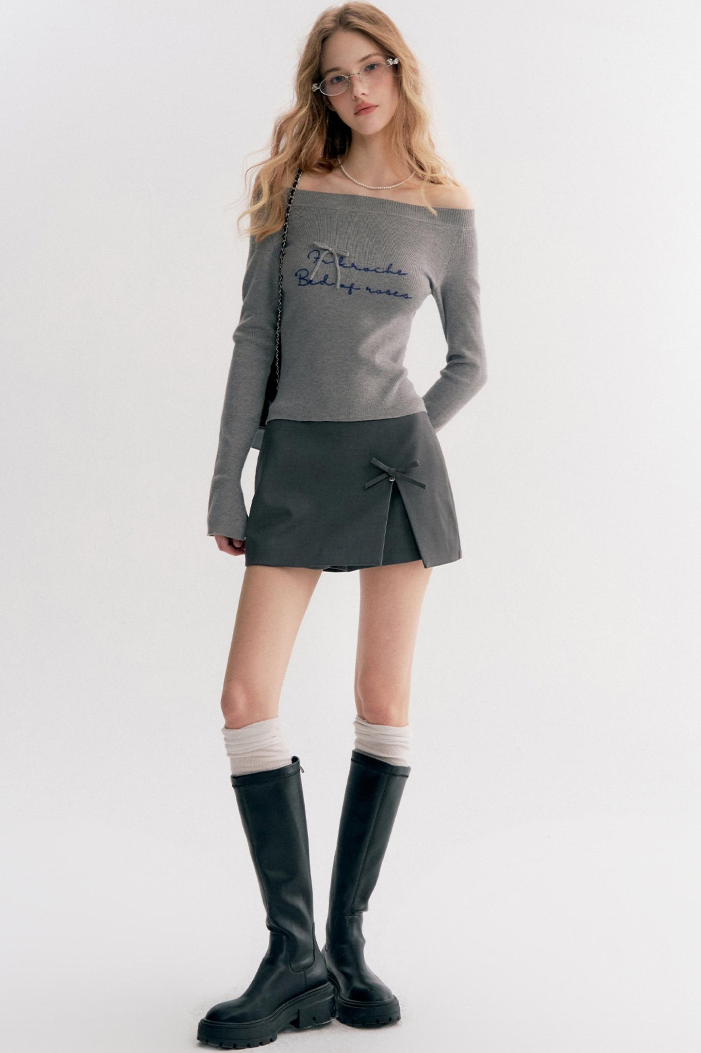 French Chain Sleeve Knit Top