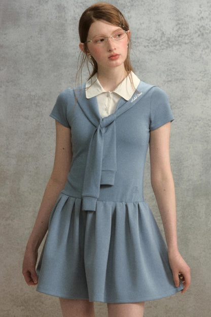 Embroidered Navy Knit Dress