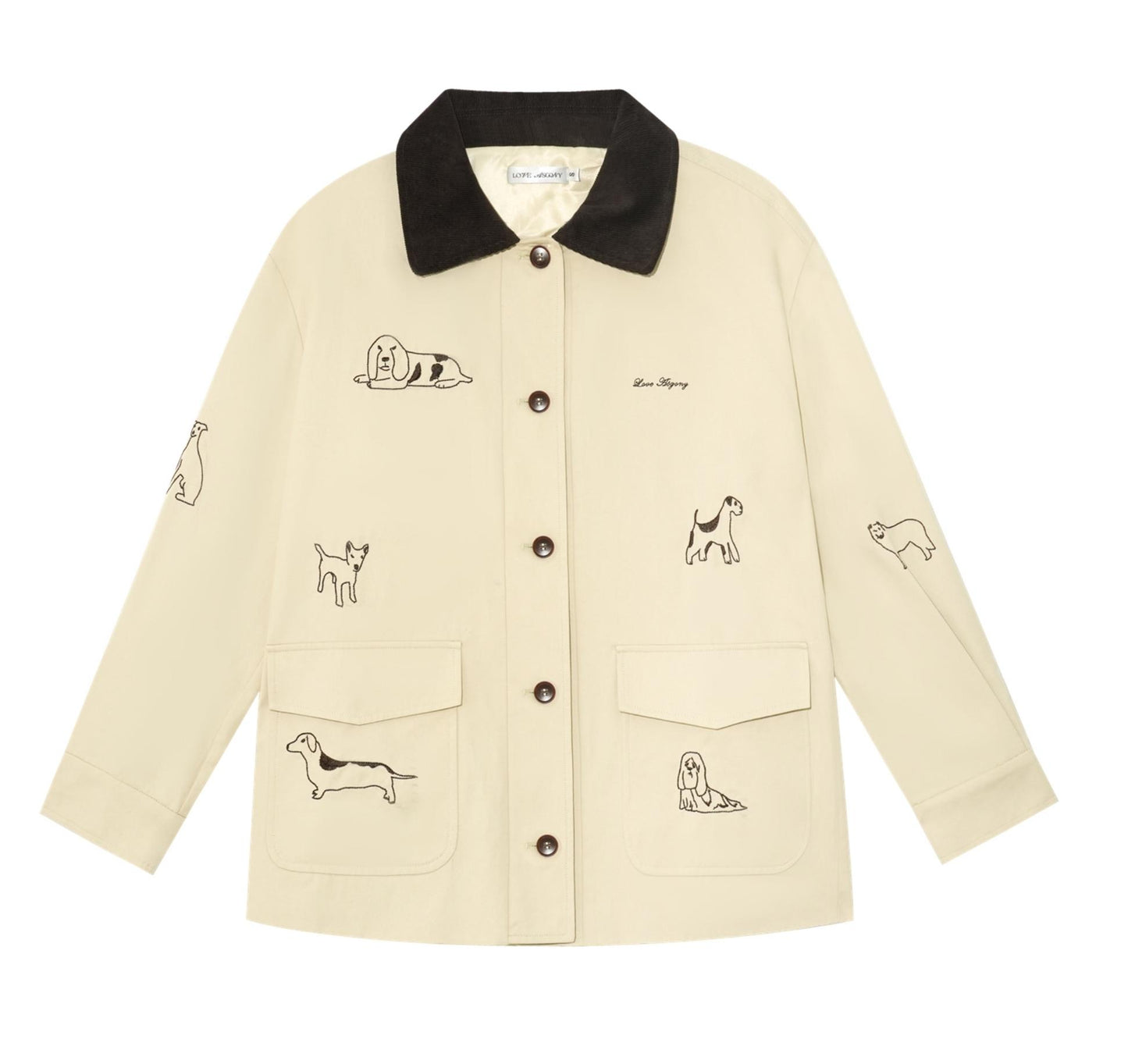 Vintage Puppy Embroidered Trench Coat