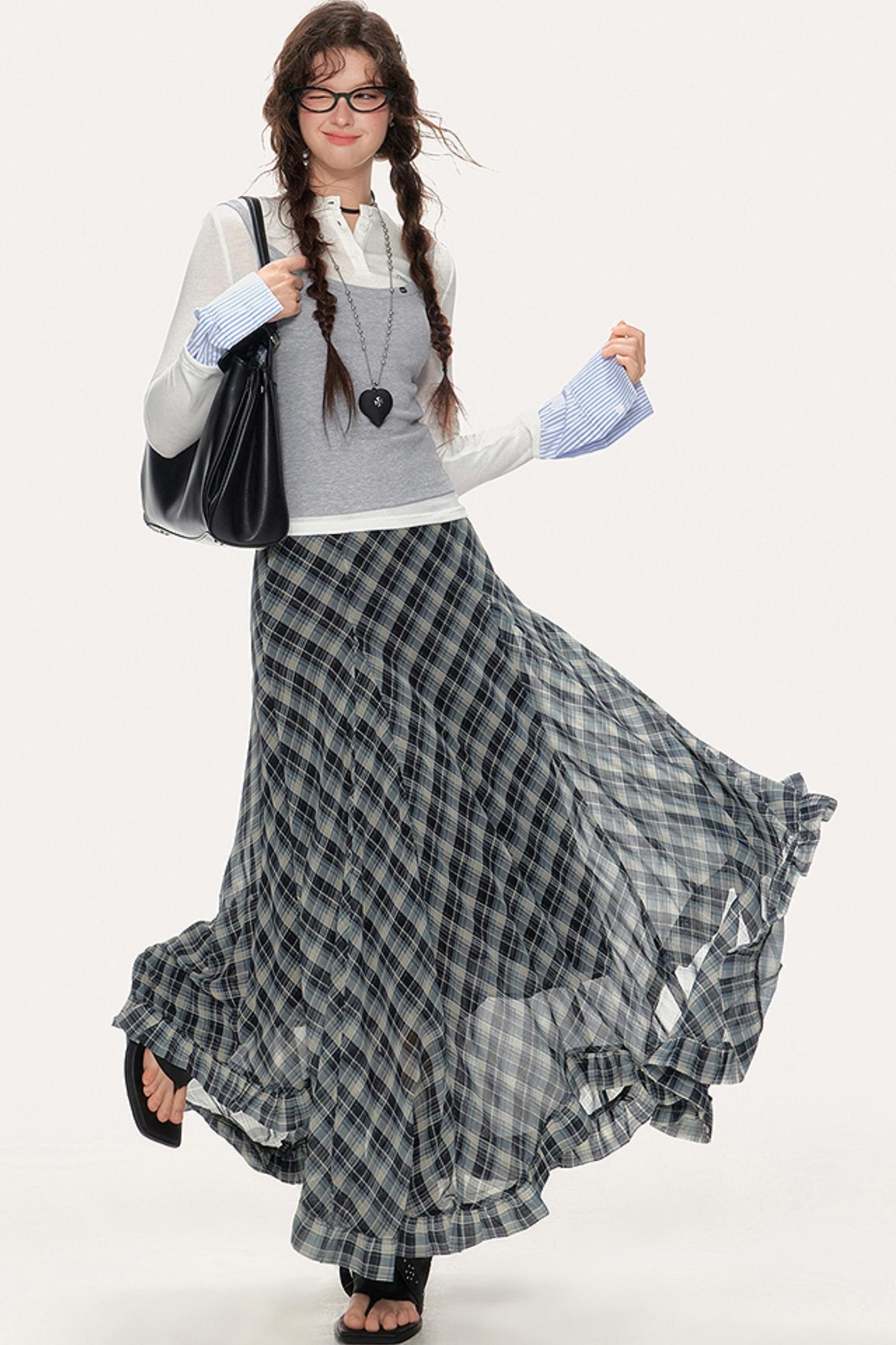 Plaid A-Line Irregular Hem Skirt