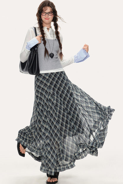 Plaid A-Line Irregular Hem Skirt