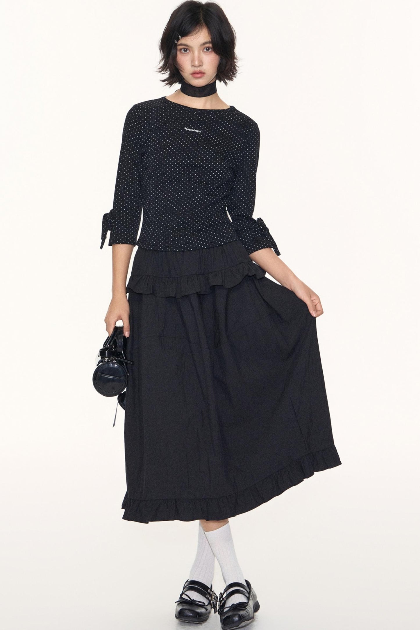 Ruffled Midi A-line Umbrella Skirt