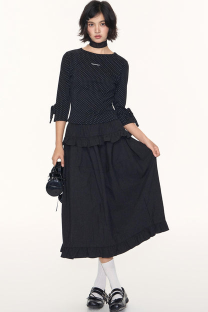 Ruffled Midi A-line Umbrella Skirt