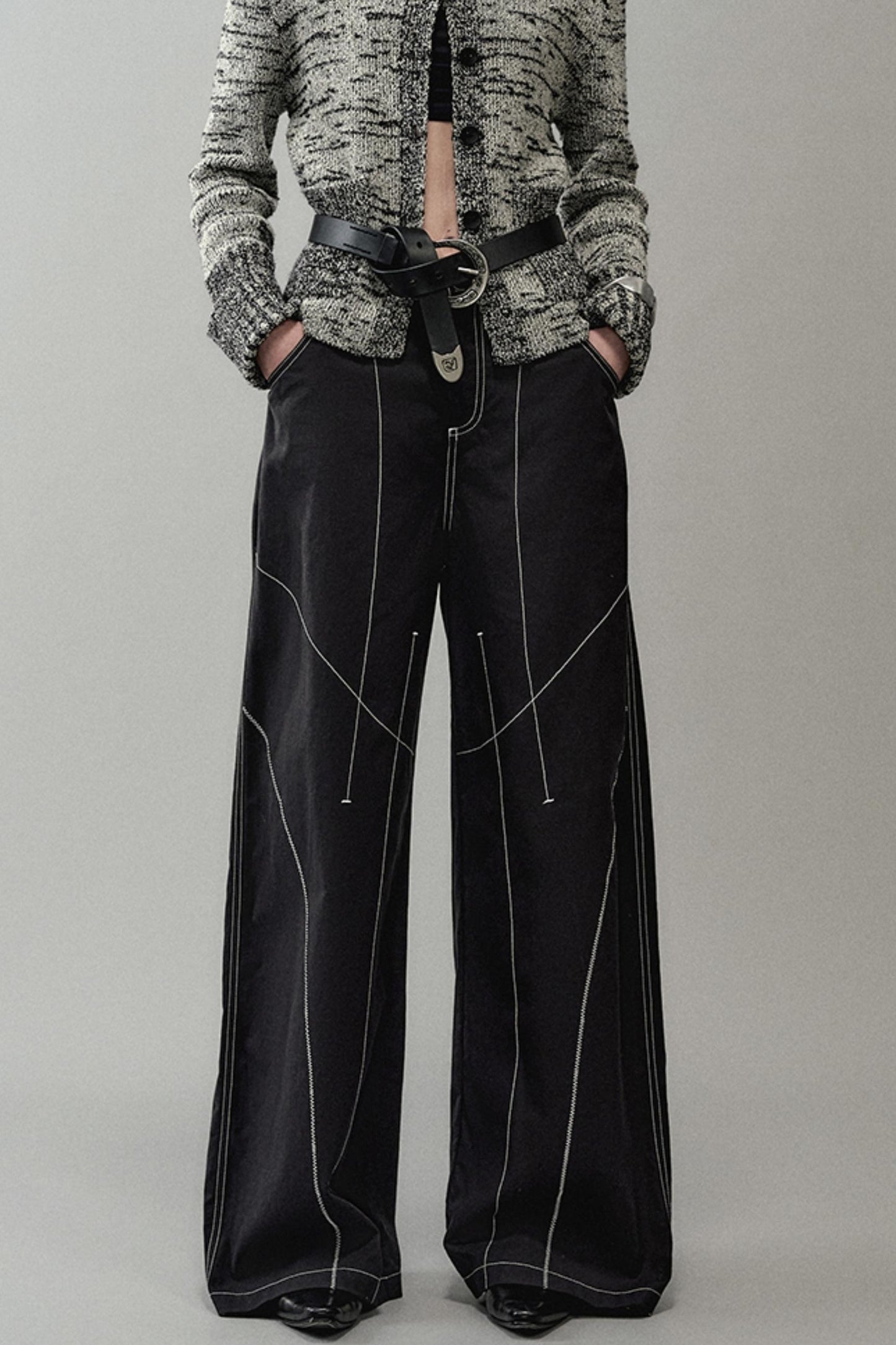 Contrast Wide-Leg Pants