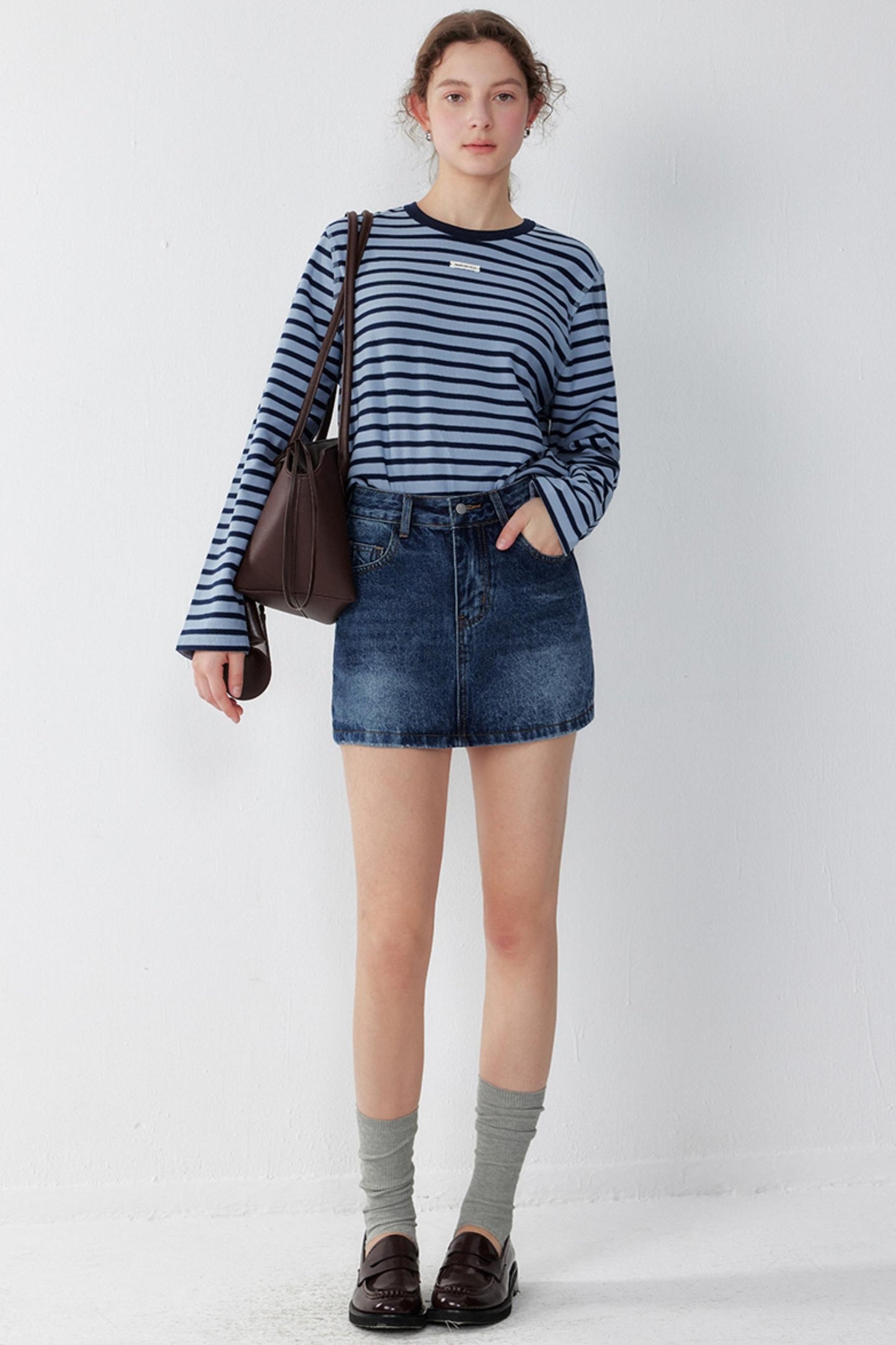 Demin Blue High-Waist Slim Skirt