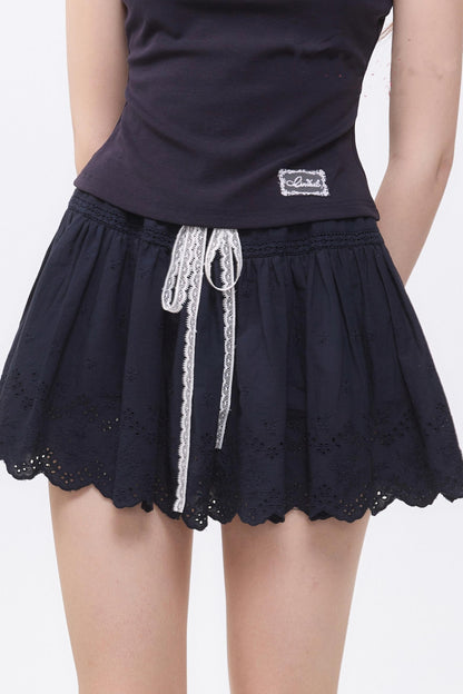 Summer Navy Blue Lace A-Line Skirt