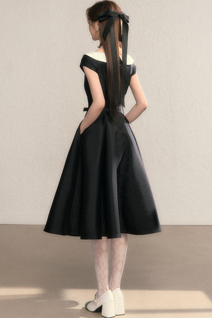 French Temperament Waist Cinched Doll Neck Dress