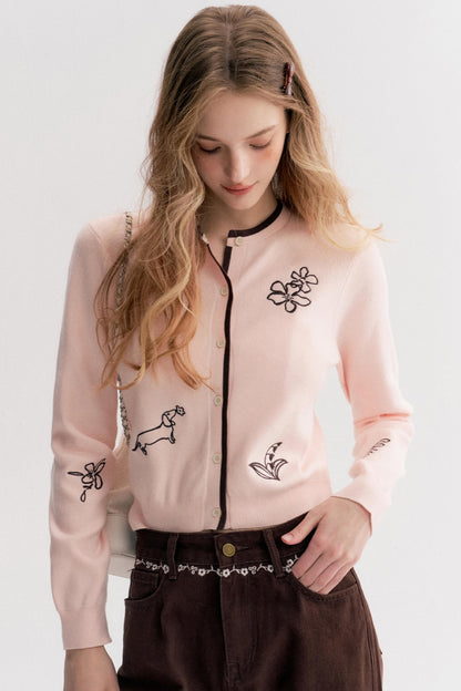 Rich Chocolate Floral Embroidery Wide-Leg Jeans