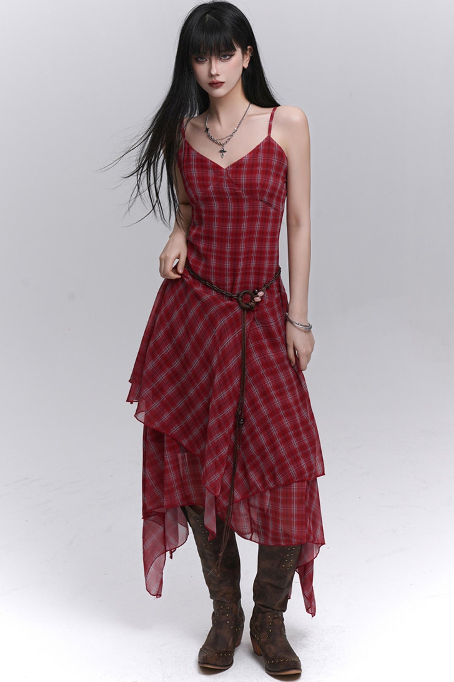 Pink Plaid Halter Dress