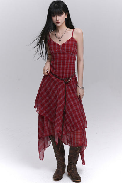 Pink Plaid Halter Dress
