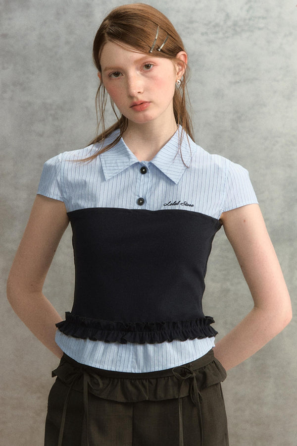 Blue Stripe Short Sleeve Blouse