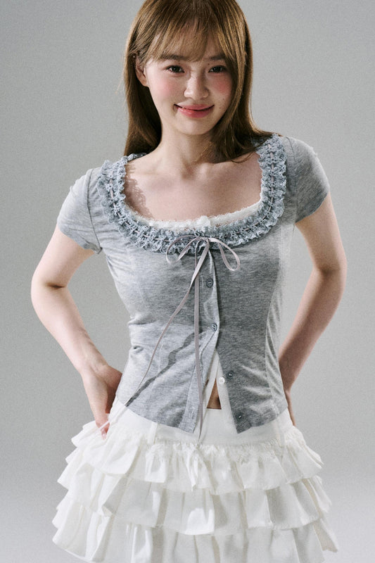 Fake Two-Piece Lace Slim Top